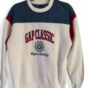 GAP Classic Crewneck Sweater - Cream, Red, and Blue - XS